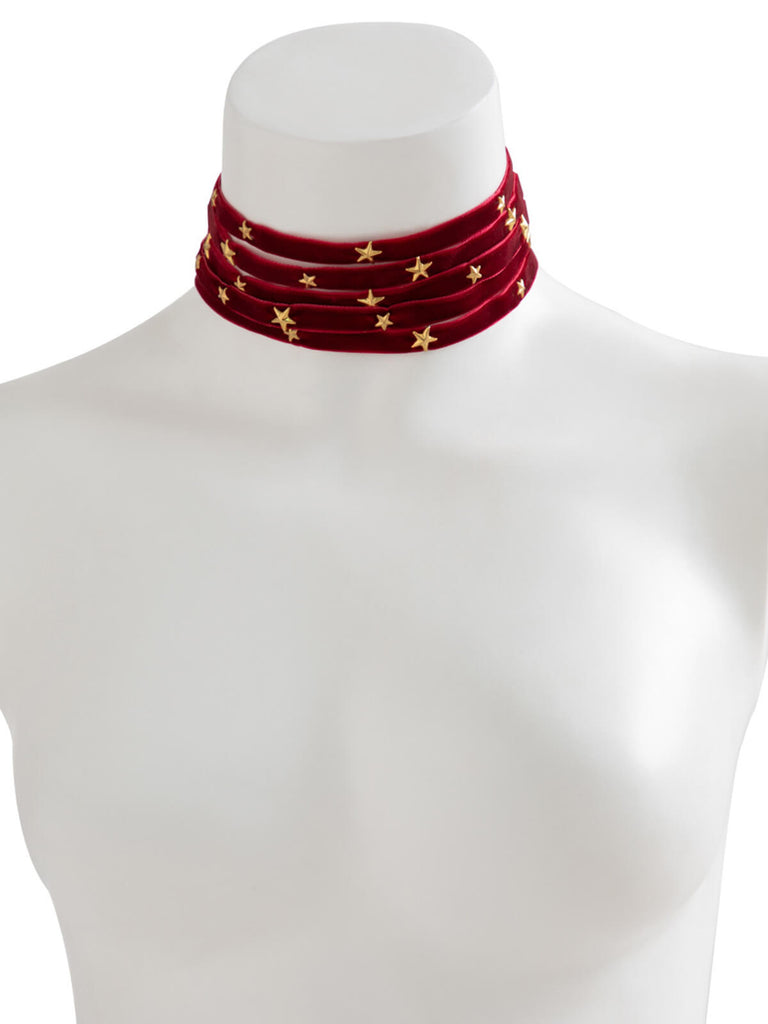 Burgundy Christmas Star Wide Velvet Necklace