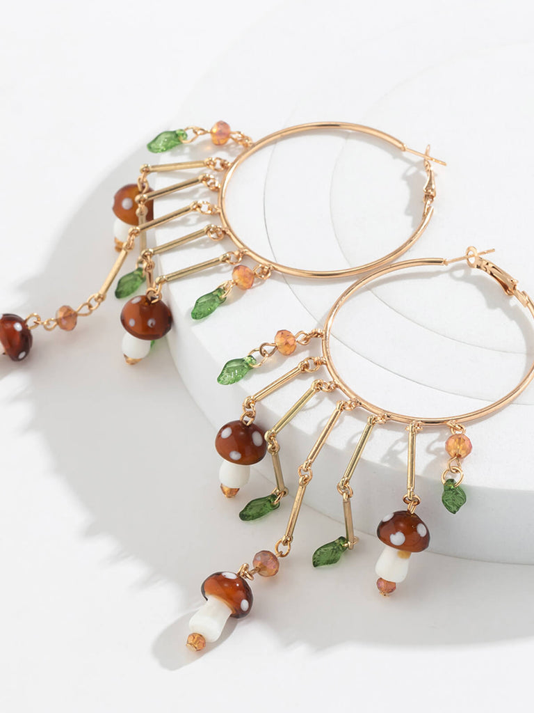 Mushroom Ring Tassel Exaggerated Dangle Earrings