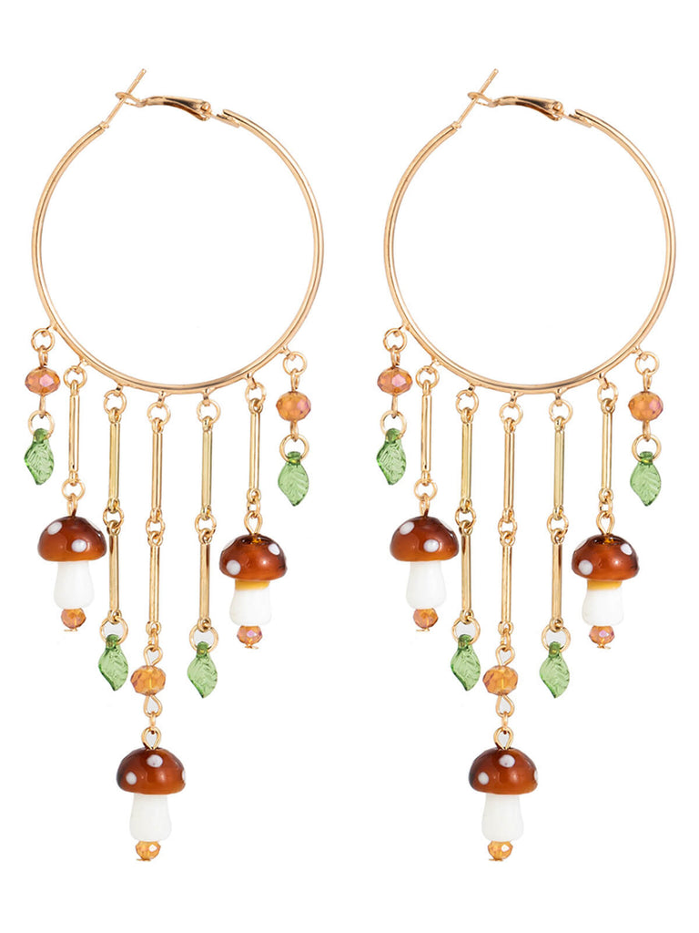 Mushroom Ring Tassel Exaggerated Dangle Earrings