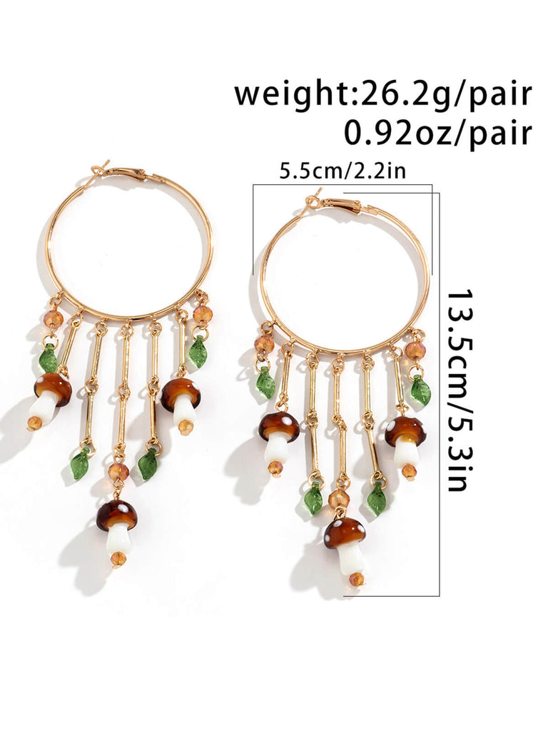 Mushroom Ring Tassel Exaggerated Dangle Earrings