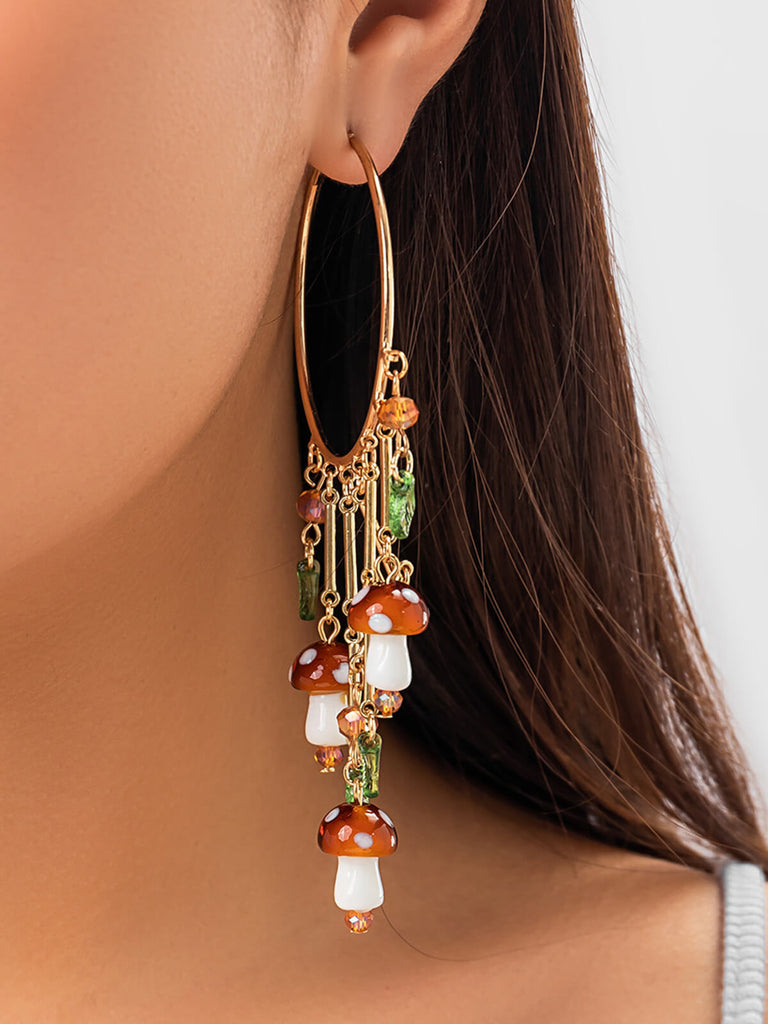 Mushroom Ring Tassel Exaggerated Dangle Earrings