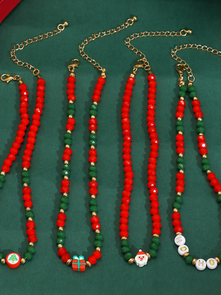 Red & Green Christmas Beaded Necklace