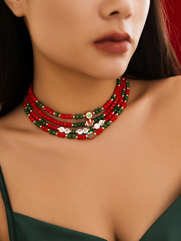 Red & Green Christmas Beaded Necklace