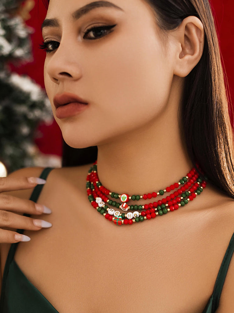 Red & Green Christmas Beaded Necklace