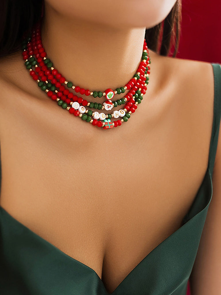 Red & Green Christmas Beaded Necklace