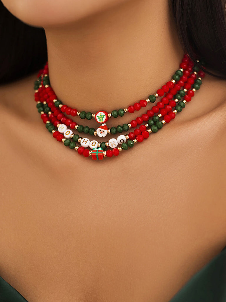 Red & Green Christmas Beaded Necklace