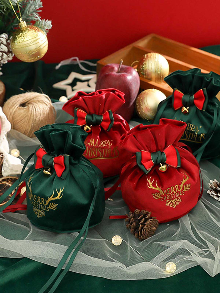 Christmas Bow Bell Decor Drawstring Bag