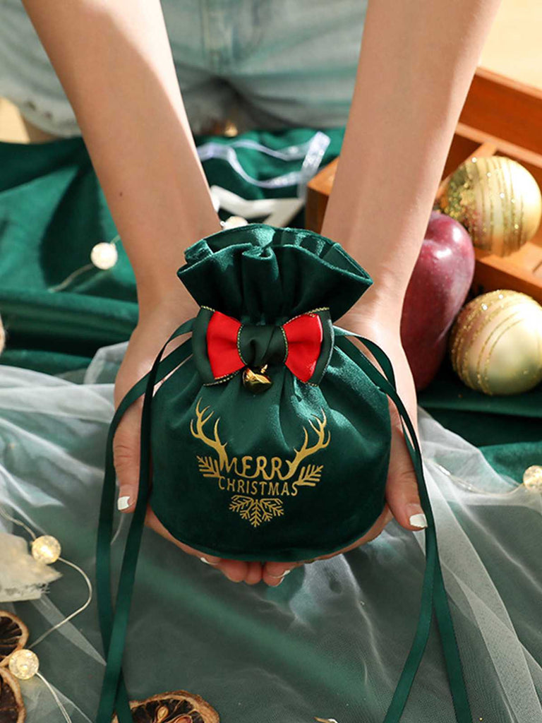 Christmas Bow Bell Decor Drawstring Bag