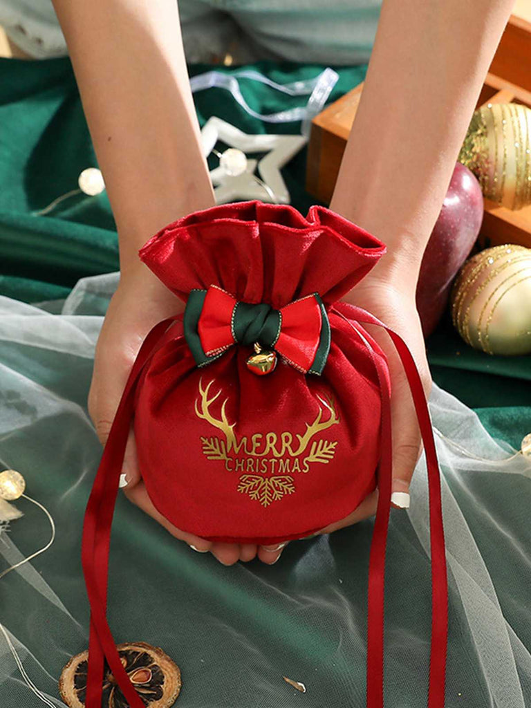 Christmas Bow Bell Decor Drawstring Bag