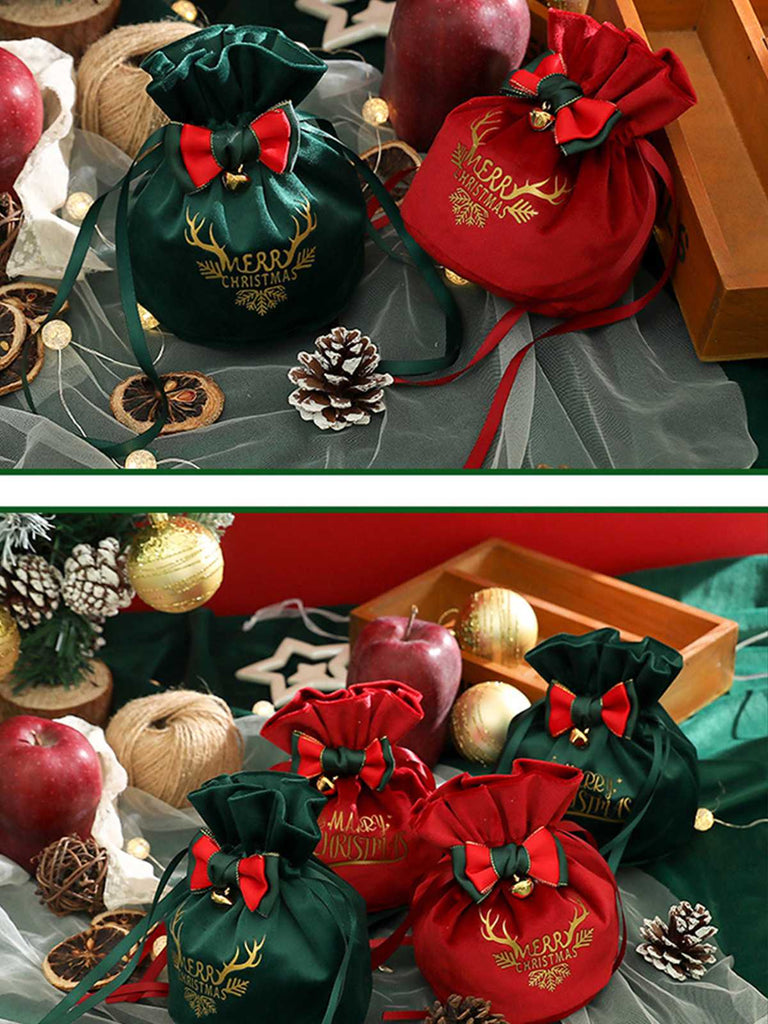 Christmas Bow Bell Decor Drawstring Bag