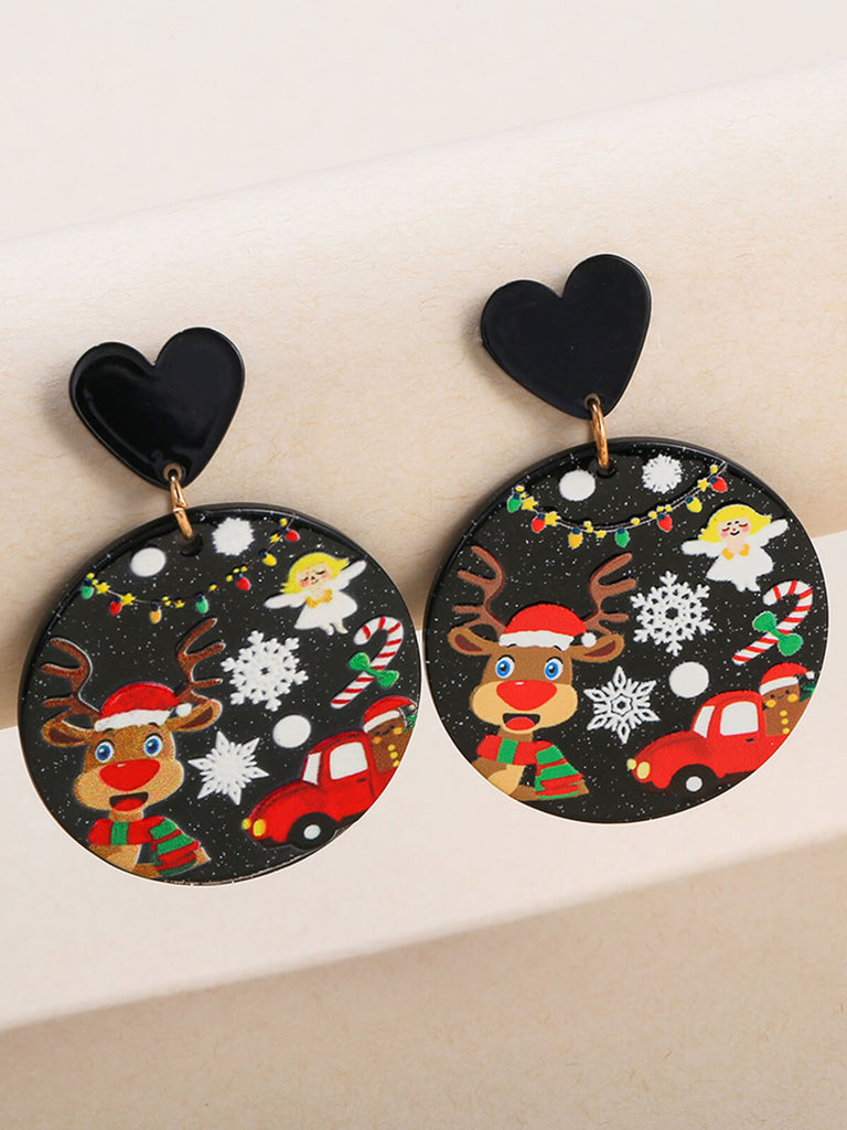 Vintage Christmas Elements Heart Stud Earrings