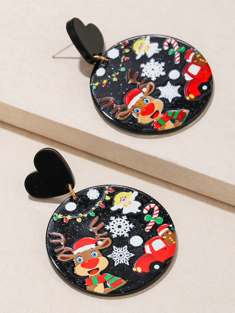 Vintage Christmas Elements Heart Stud Earrings