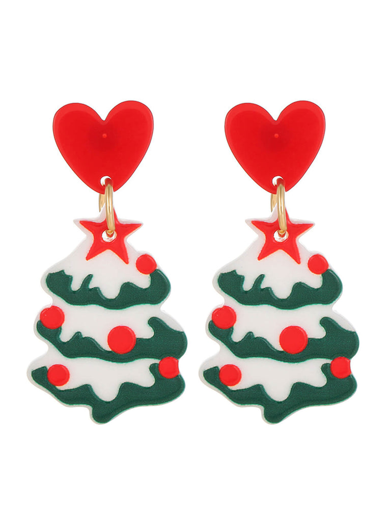 Vintage Christmas Elements Heart Stud Earrings