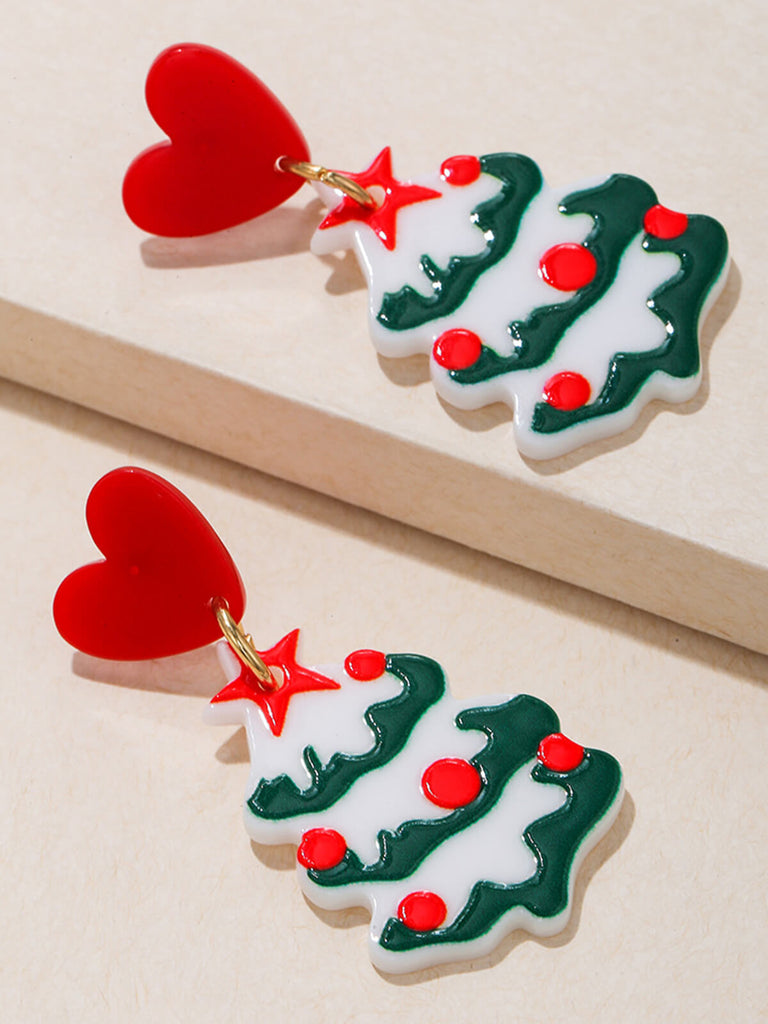 Vintage Christmas Elements Heart Stud Earrings