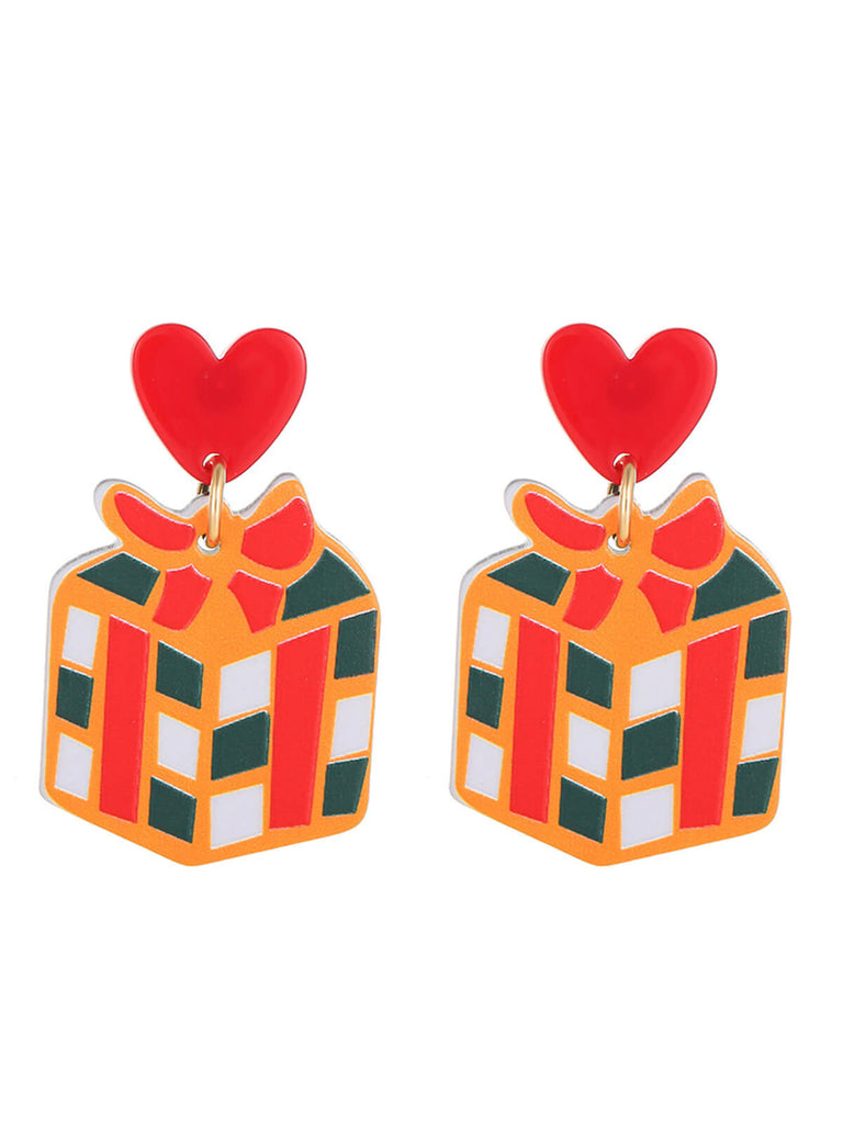 Vintage Christmas Elements Heart Stud Earrings
