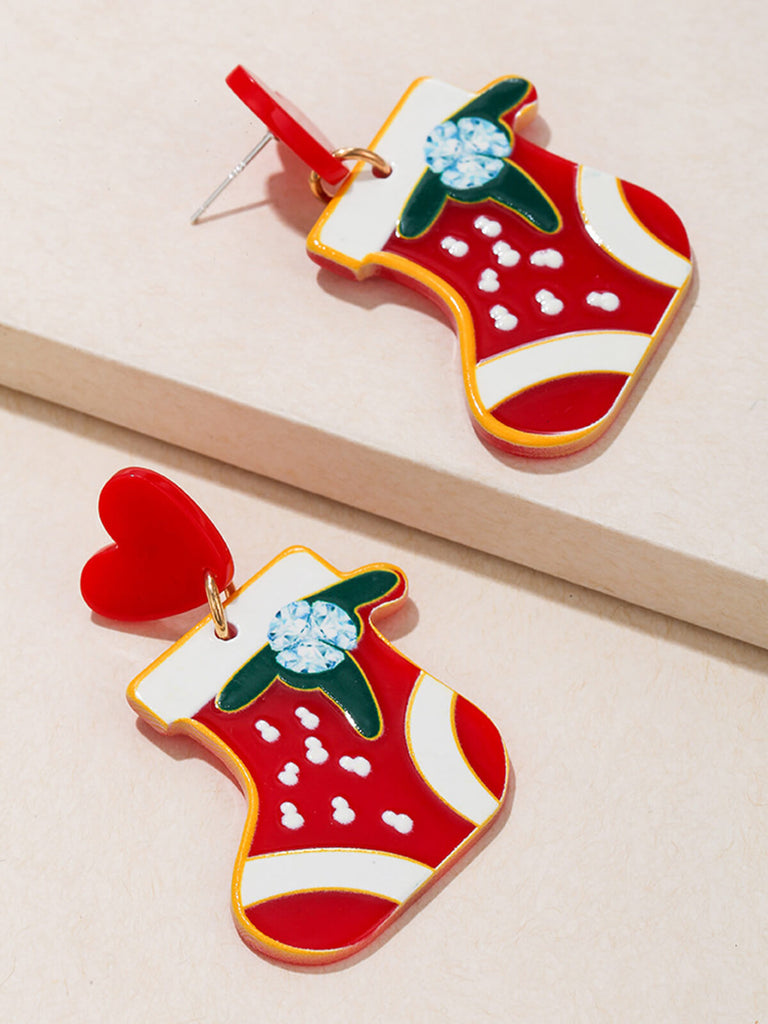 Vintage Christmas Elements Heart Stud Earrings