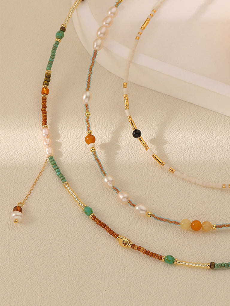 Vintage Colorful Beaded Pearl Necklace