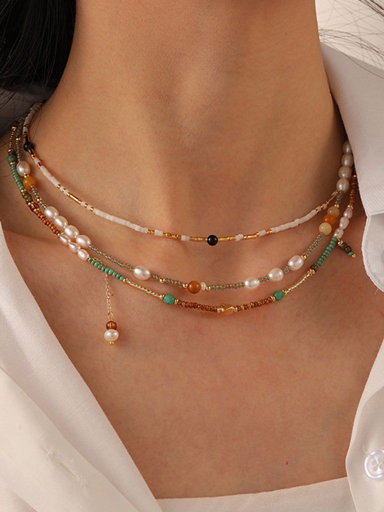 Vintage Colorful Beaded Pearl Necklace