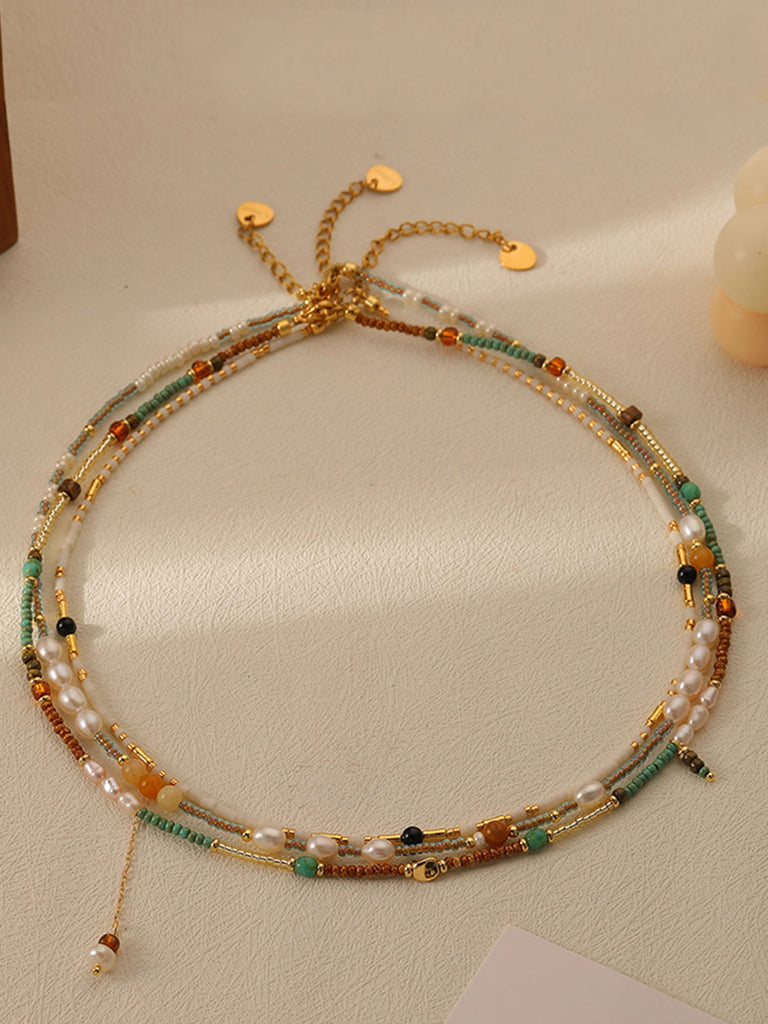 Vintage Colorful Beaded Pearl Necklace