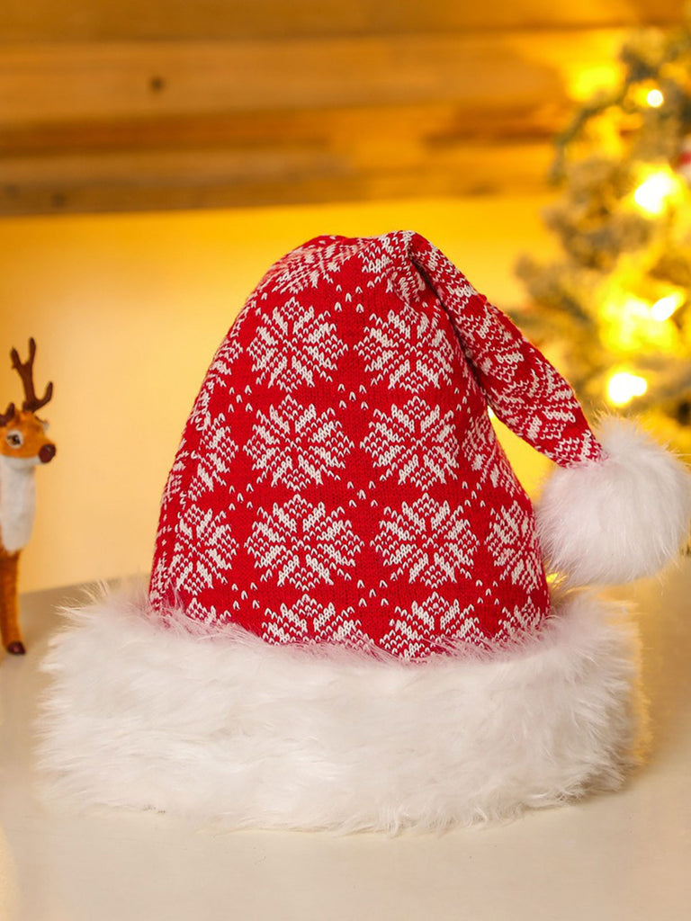 Christmas Long Fur Striped Snowflake Hat
