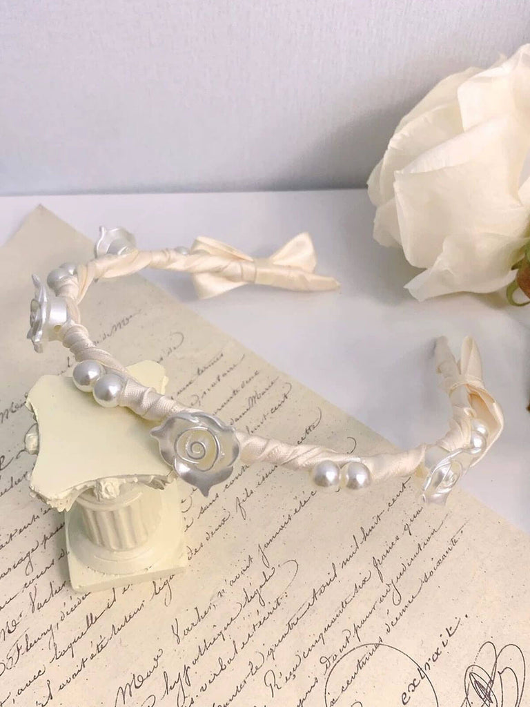 Vintage rose pearl Headband