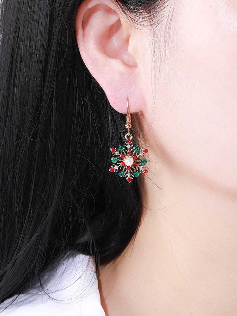 Christmas Alloy Diamond Snowflake Necklace Earring Set