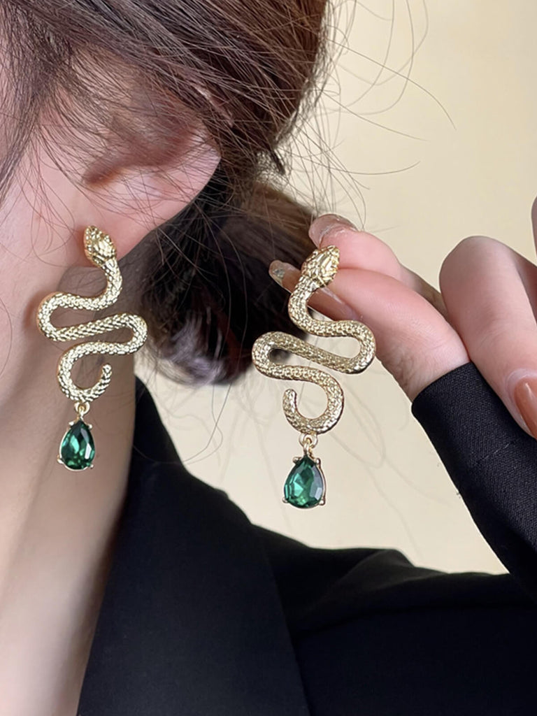 Vintage Gold Snake Emerald Earrings