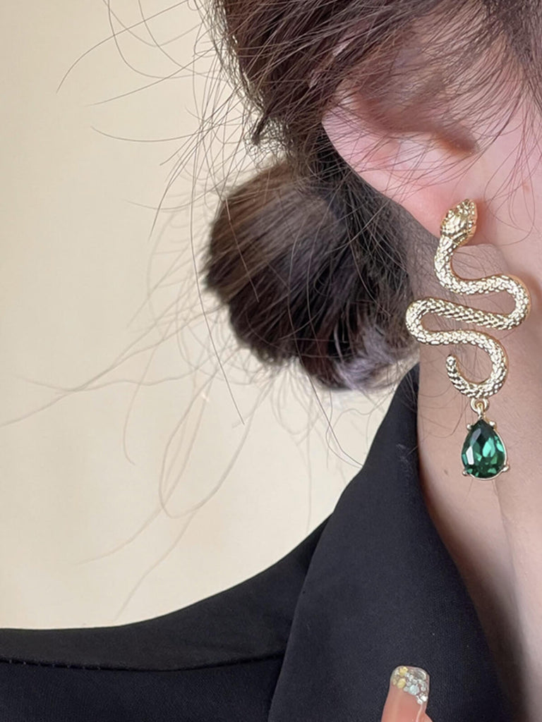 Vintage Gold Snake Emerald Earrings
