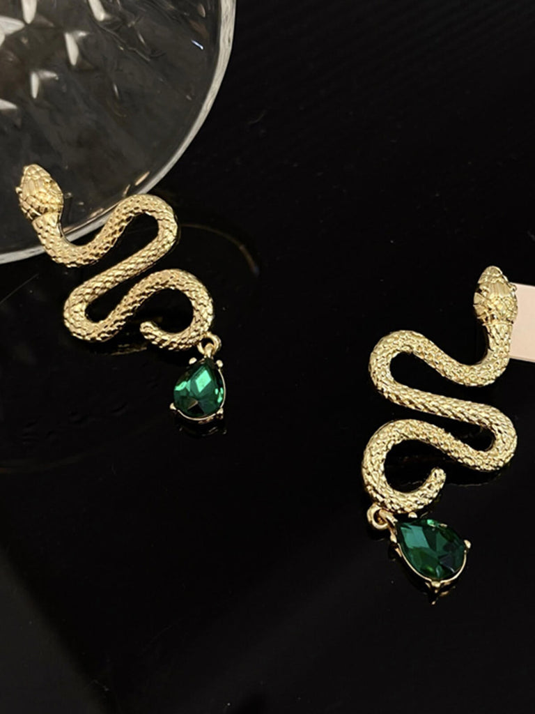 Vintage Gold Snake Emerald Earrings
