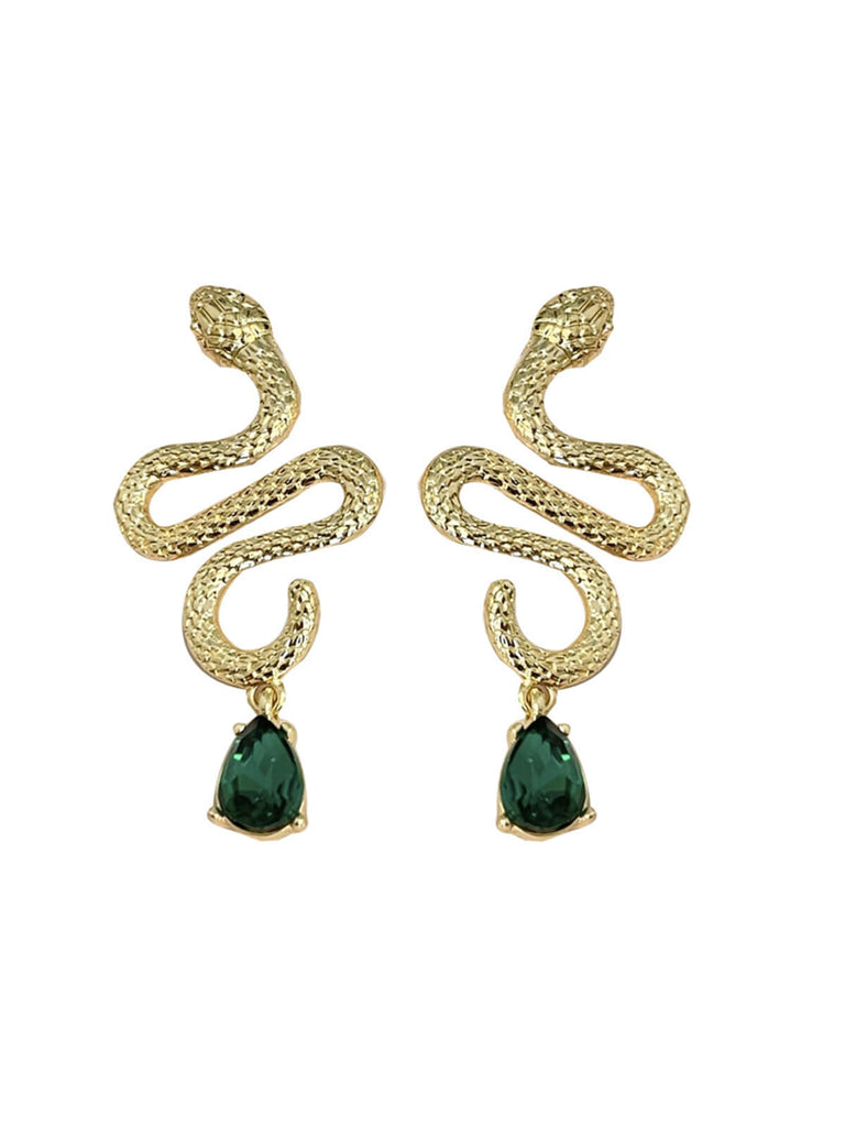 Vintage Gold Snake Emerald Earrings