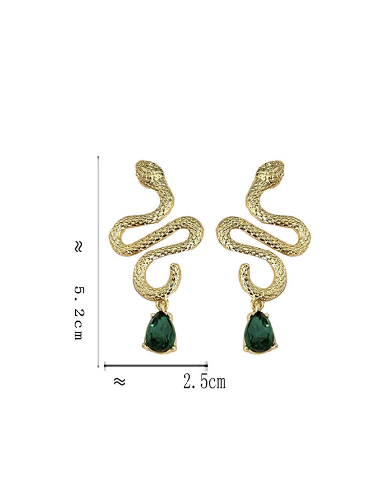 Vintage Gold Snake Emerald Earrings