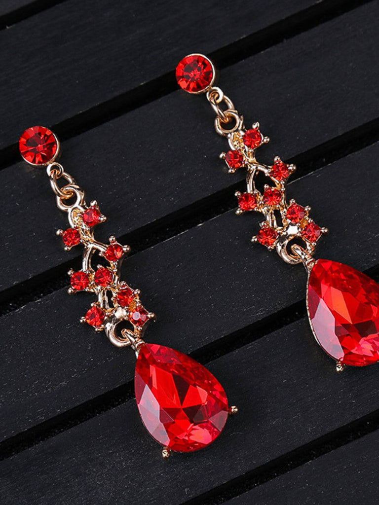 Red Teardrop Rhinestone Necklace & Earrings Set
