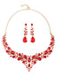 Red Teardrop Rhinestone Necklace & Earrings Set