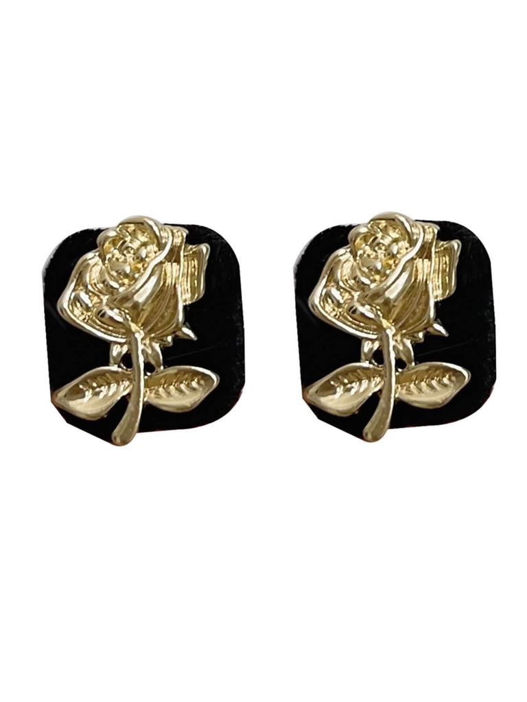 Vintage Black & Gold Cubic Flower Earrings
