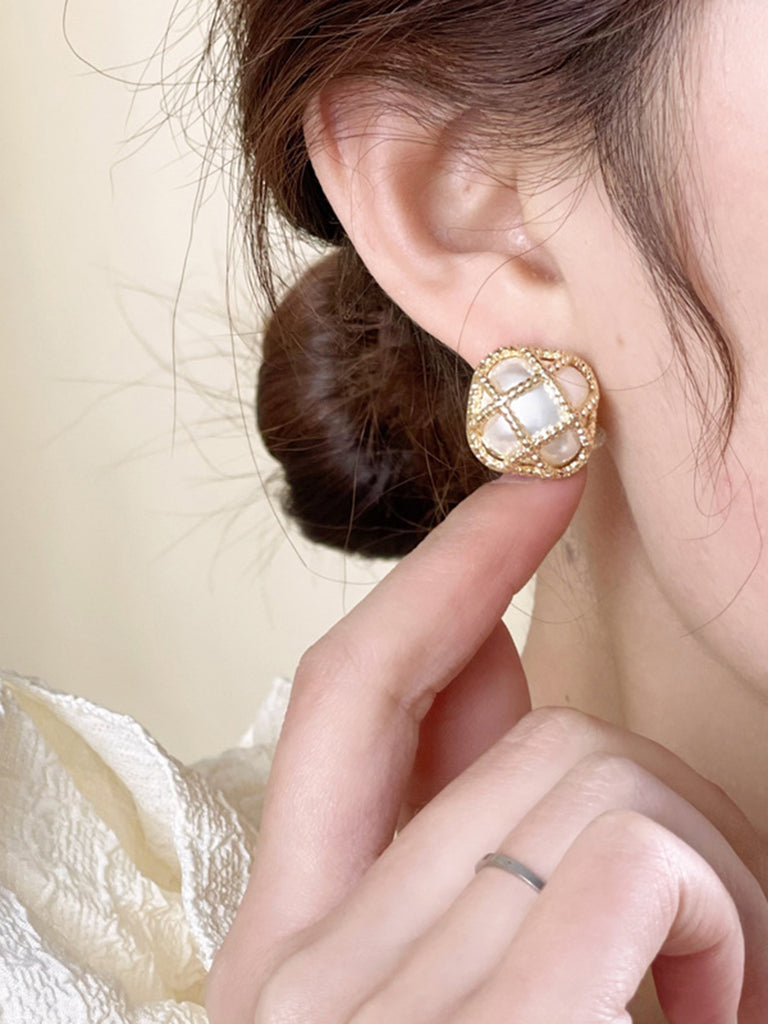 Gold Alloy Pearl Vintage Stud Earrings