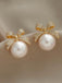 Retro Bow Rhinestone Pearl Earrings
