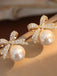 Retro Bow Rhinestone Pearl Earrings