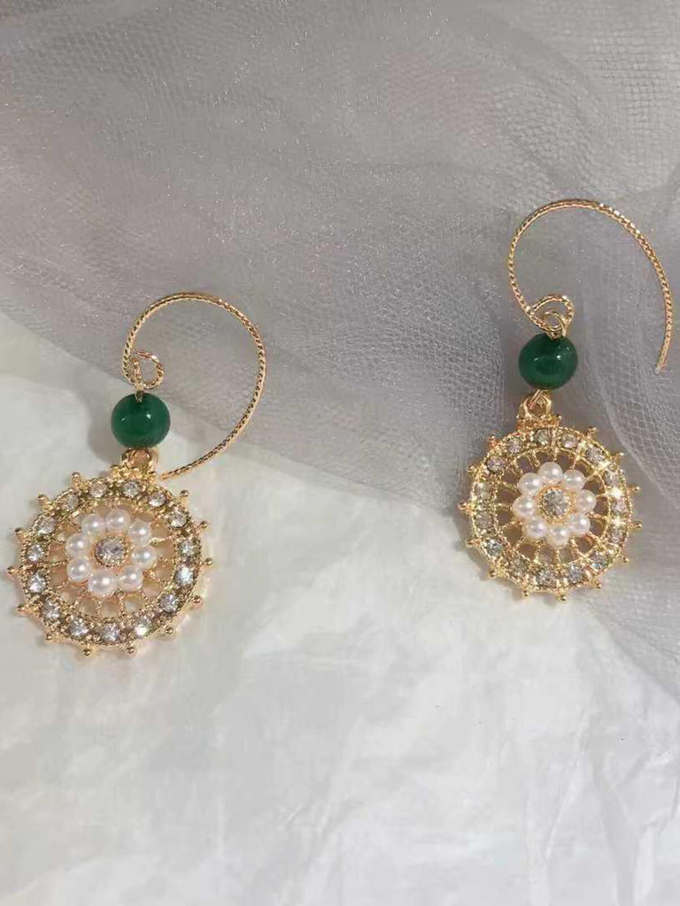 Vintage Rudder Pearl Green Gemstone Earrings
