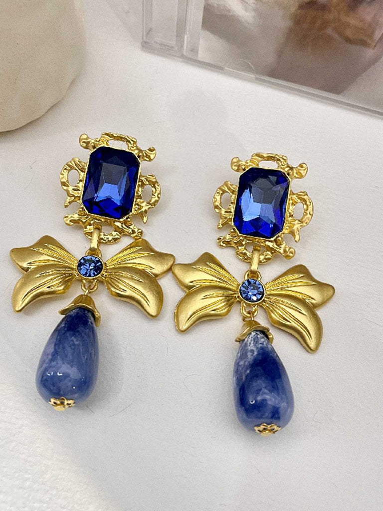 Vintage Bow Blue Gemstone Earrings