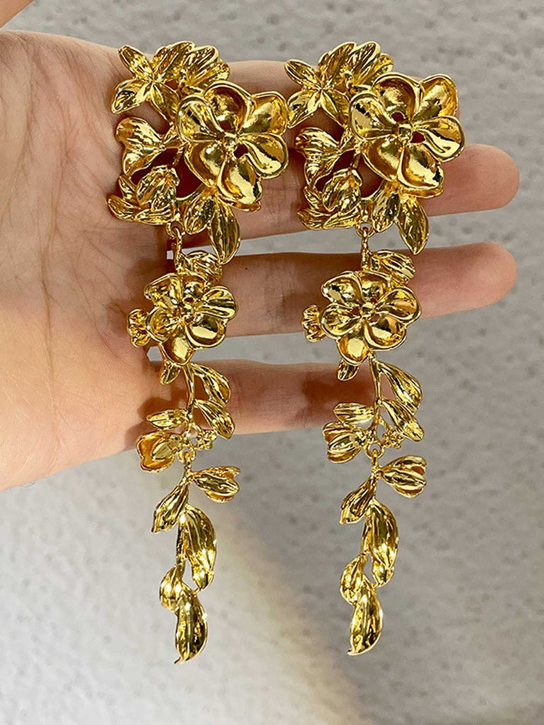 Gold Vintage Petal Long Earrings