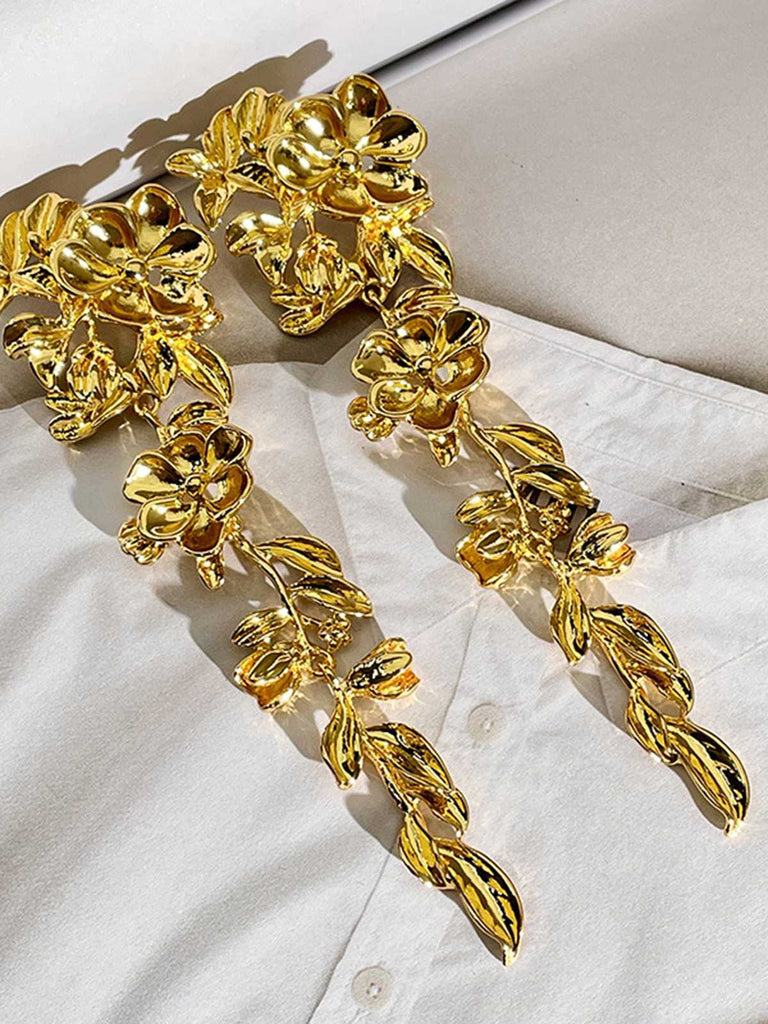 Gold Vintage Petal Long Earrings