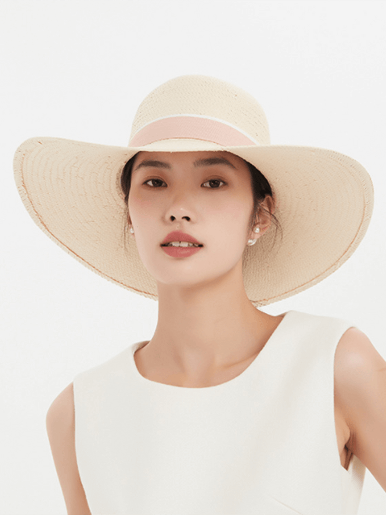 Light Khaki Large Brim Beach Sun Hat