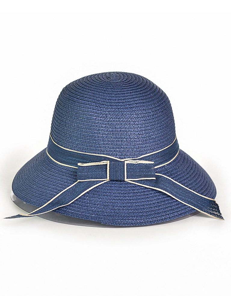 Vintage Straw Dome Bow Beach Sun Hat