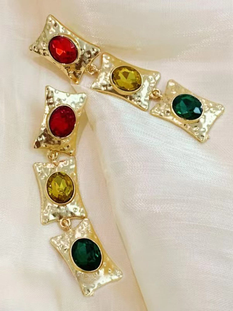 Vintage Gold Baroque Colored Gemstone Earrings