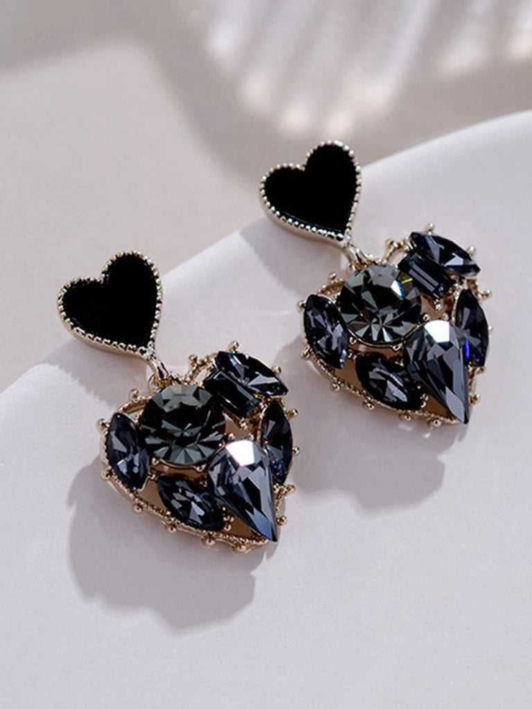 Black Diamond Heart Earrings