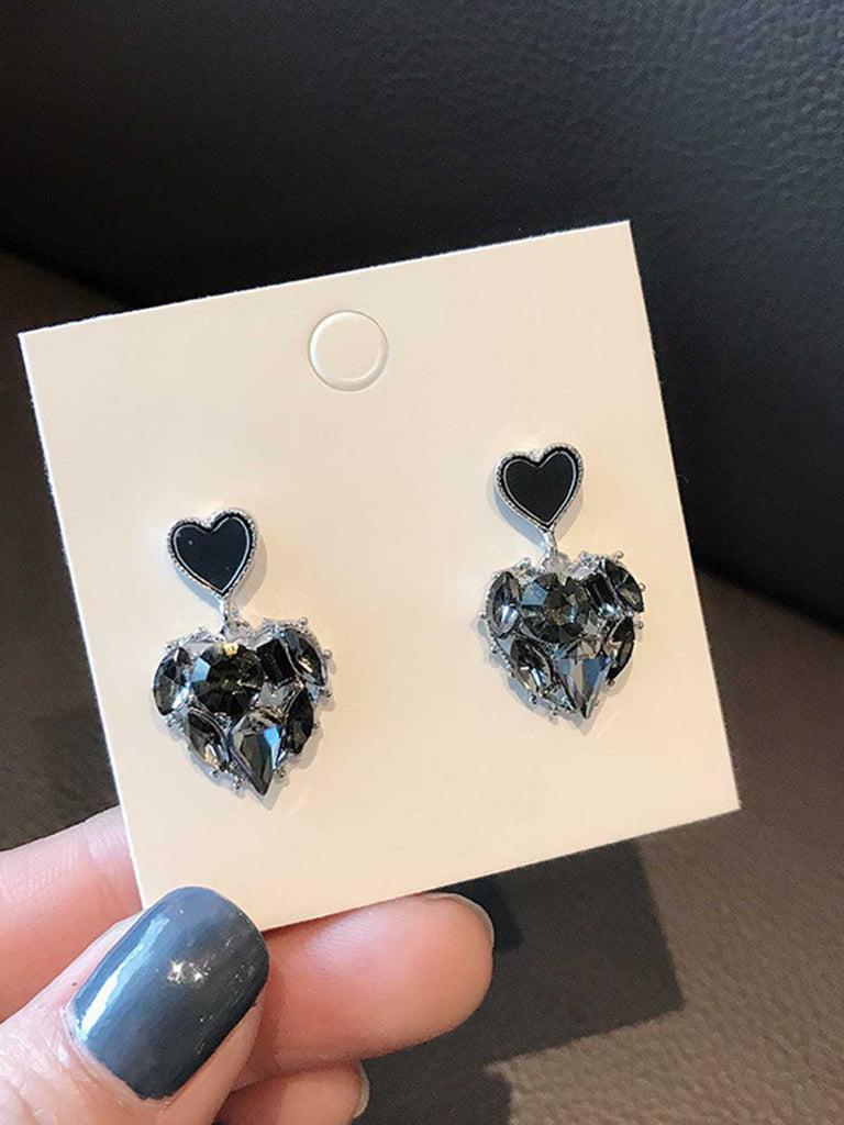 Black Diamond Heart Earrings