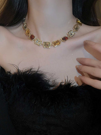 Vintage Colored Diamond Square Necklace