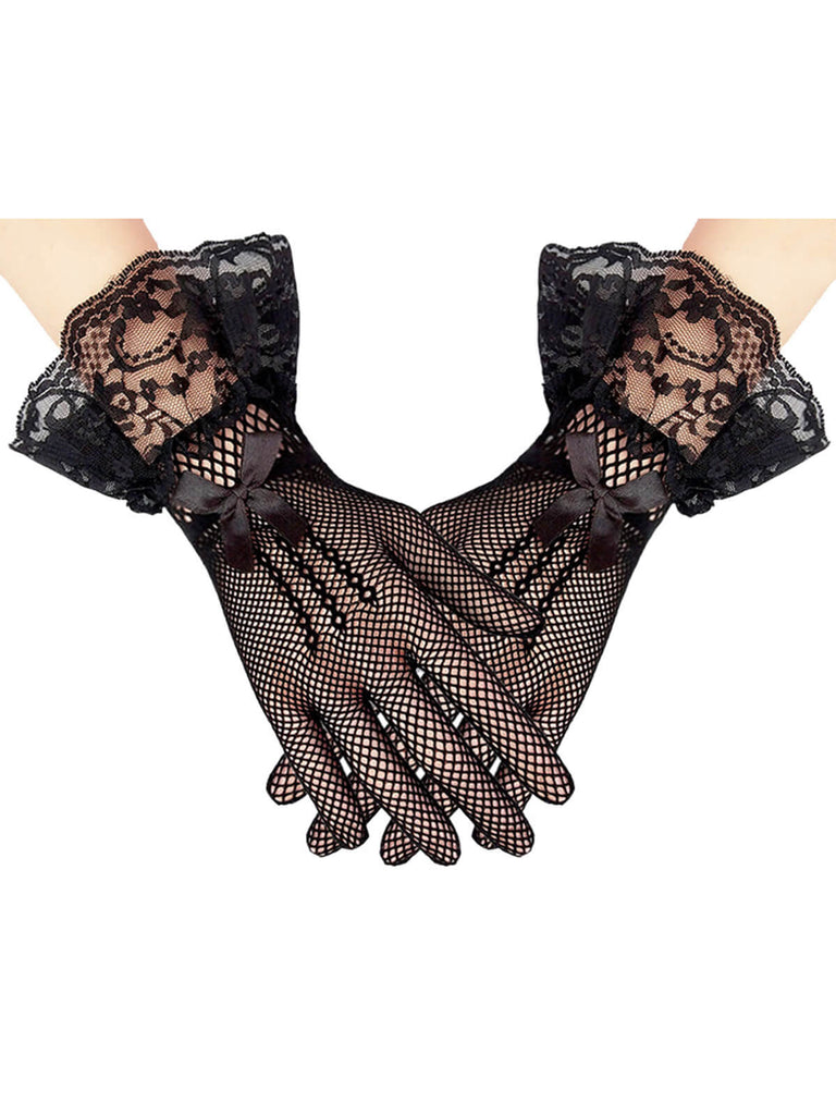 Black Feather Fascinator Hat With Veil & Necklace & Gloves