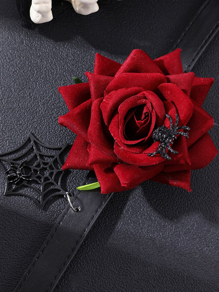Gothic Spider Web & Rose Choker Collar Necklace