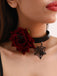 Gothic Spider Web & Rose Choker Collar Necklace